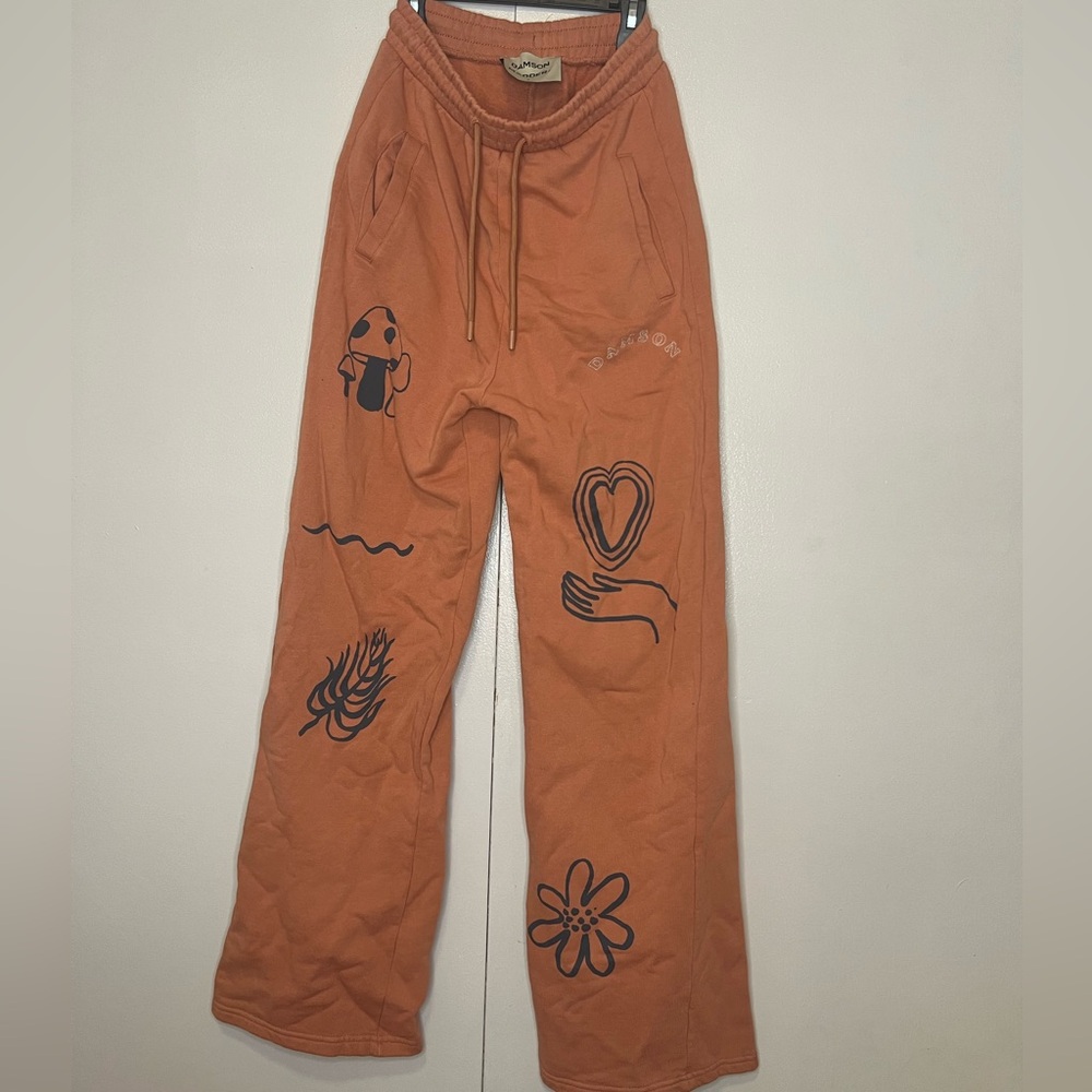 ASOS- Damson Madder cotton sketch print wide leg tracksuit trousers terracotta